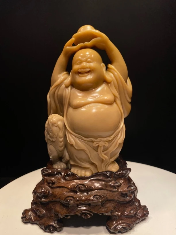 寿山精品摆件罗汉戏狮