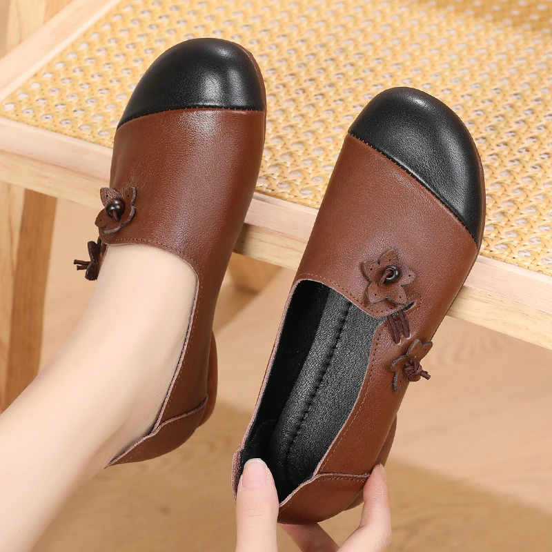 高档新品单鞋女妈妈款休闲鞋夏复古鞋舒适圆头百搭平底新款中老x