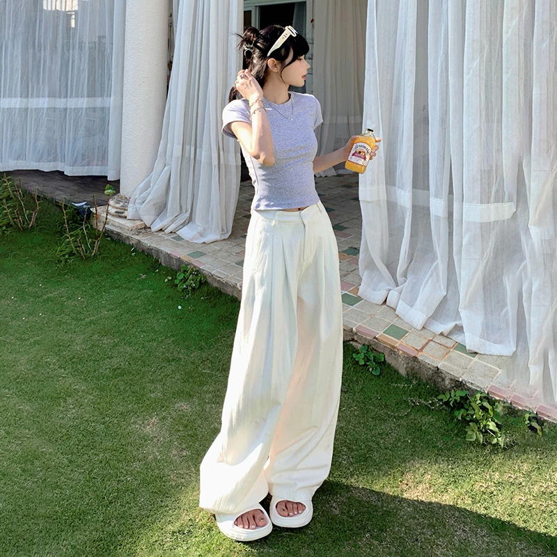 REDR新款白色纹理高级感 | 垂感十足 | 阔腿直筒牛仔裤女