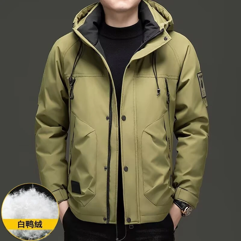冬季新款男士羽绒服连帽保暖冲锋衣白鸭绒加厚冬装休闲外套爸爸装