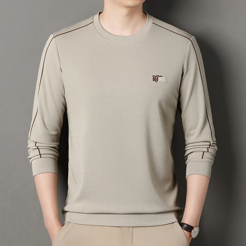 高档新款男士春秋季长袖圆领卫衣中青年休闲宽松打底上衣潮流百搭