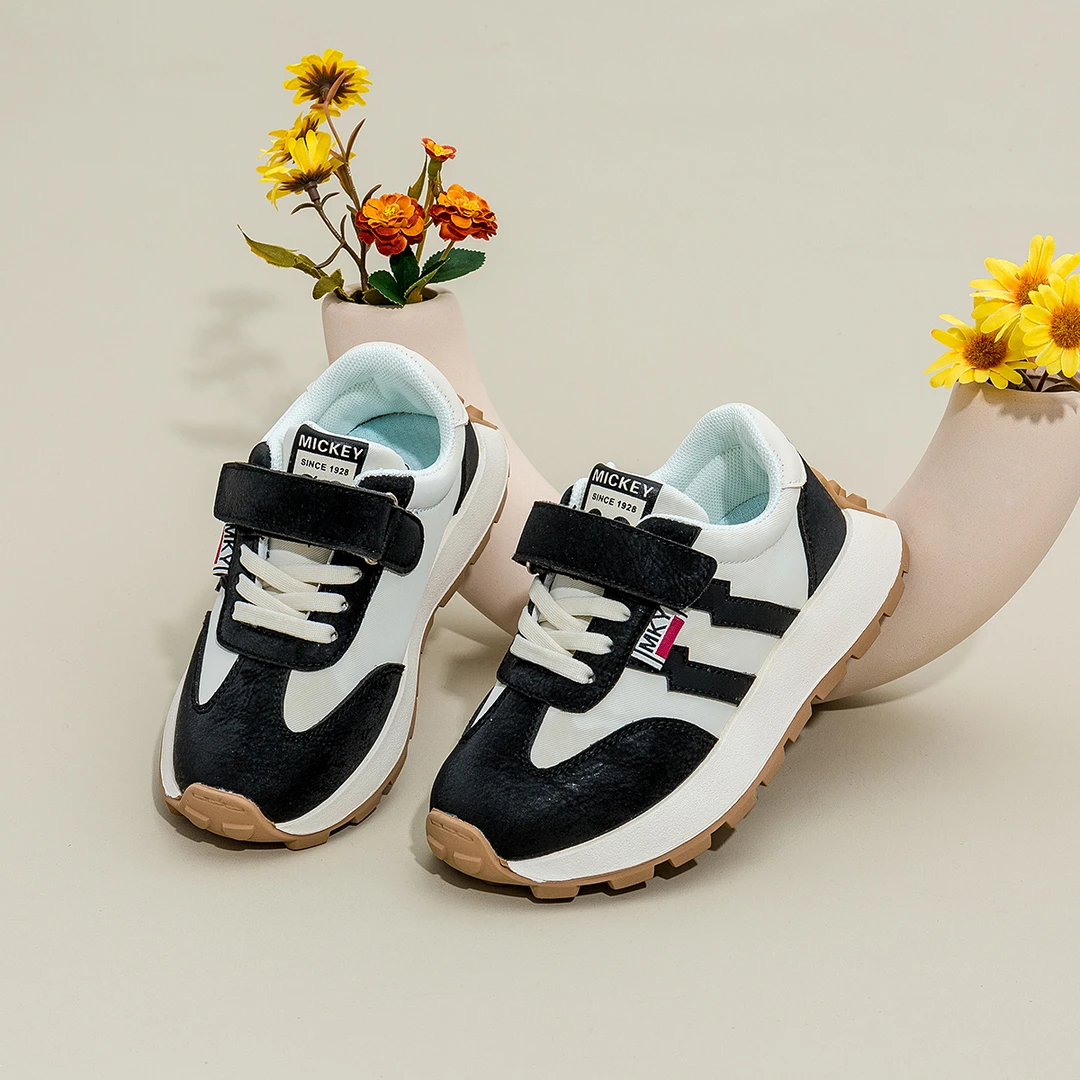 迪士尼童鞋潮流时尚黑白阿甘鞋2024春秋款男童女童儿童休闲运动鞋