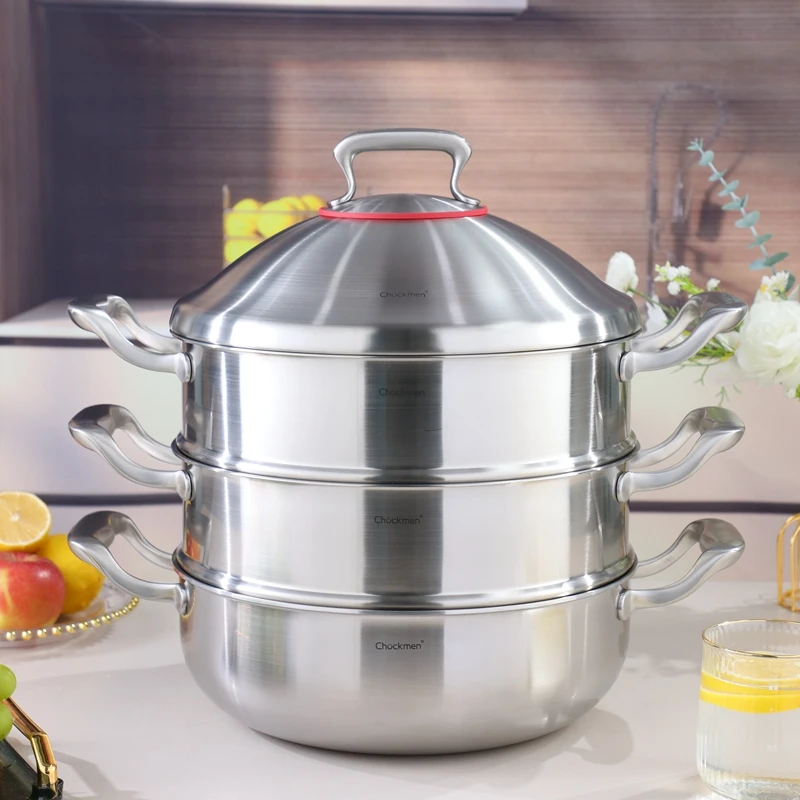 卓德铭18/10不锈钢蒸锅笼屉炒锅火锅边炉三层钢加厚电磁炉燃气用