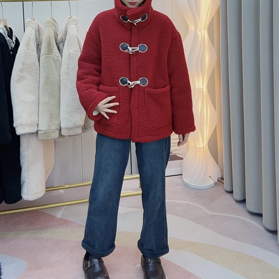 麦穗绒立领牛角扣外套三层加绒加厚过冬款可外穿家居服棉睡衣套装