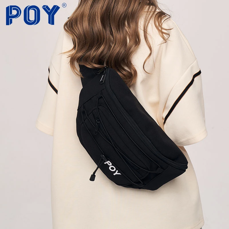 POY 机能斜挎包胸包女潮黑色男士腰包斜挎包日系休闲2022新款挎包