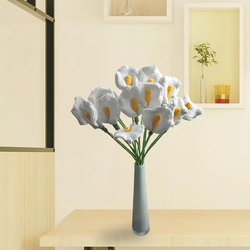 手工钩织马蹄莲仿真花成品手工编织花束家庭装饰假花饰品摆件插花