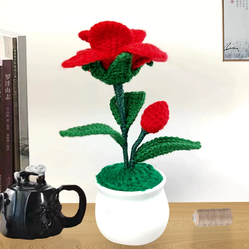 仿真四季花成品手工编织假花盆栽摄影道具可爱家居装扮花卉摆设品