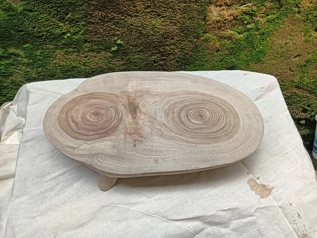 木制工艺品，樟木小台，高足盘子，双心樟木板台，一物一拍