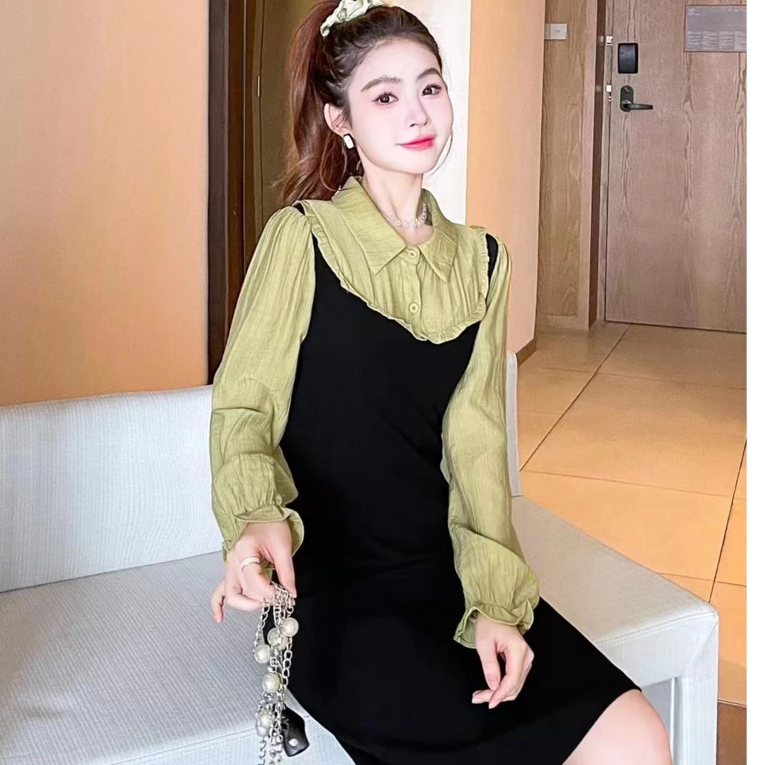 66016假两件连衣裙显瘦气质针织时尚拼接秋季春秋洋气