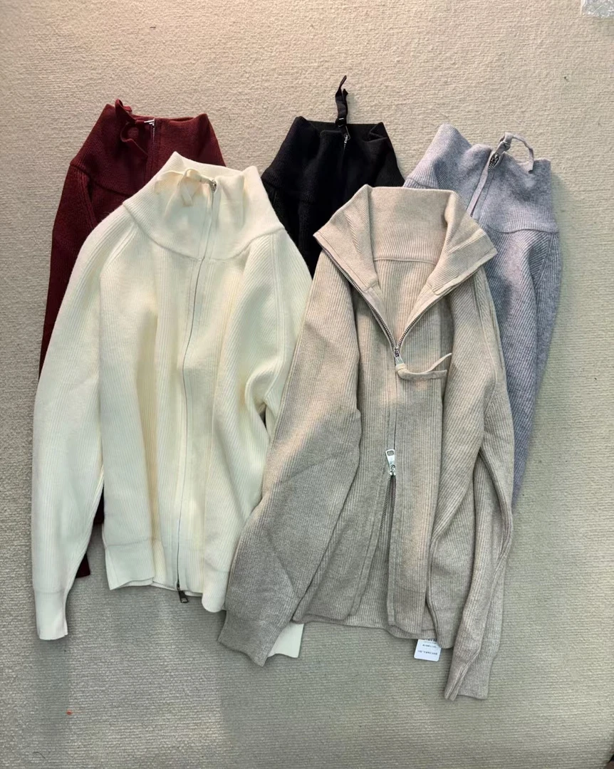 美丽姐的双拉链羊绒立领加厚开衫毛衣6186