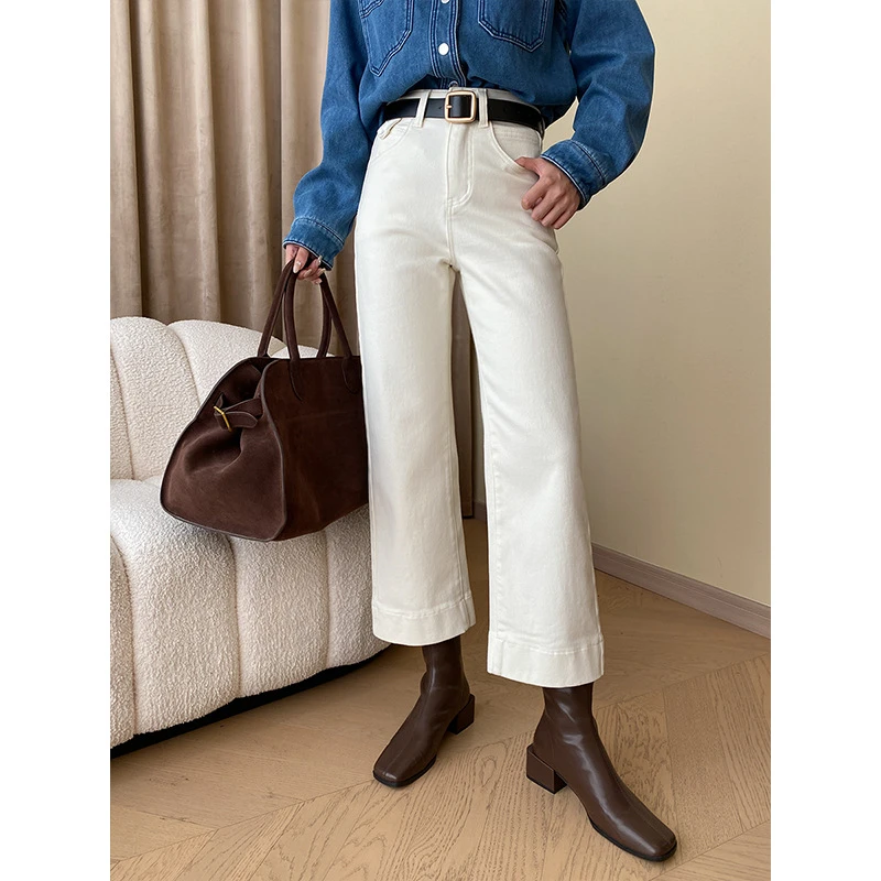 司南 法式博主风 时髦简约宽边九分阔腿裤秋冬加绒牛仔裤 SN4637