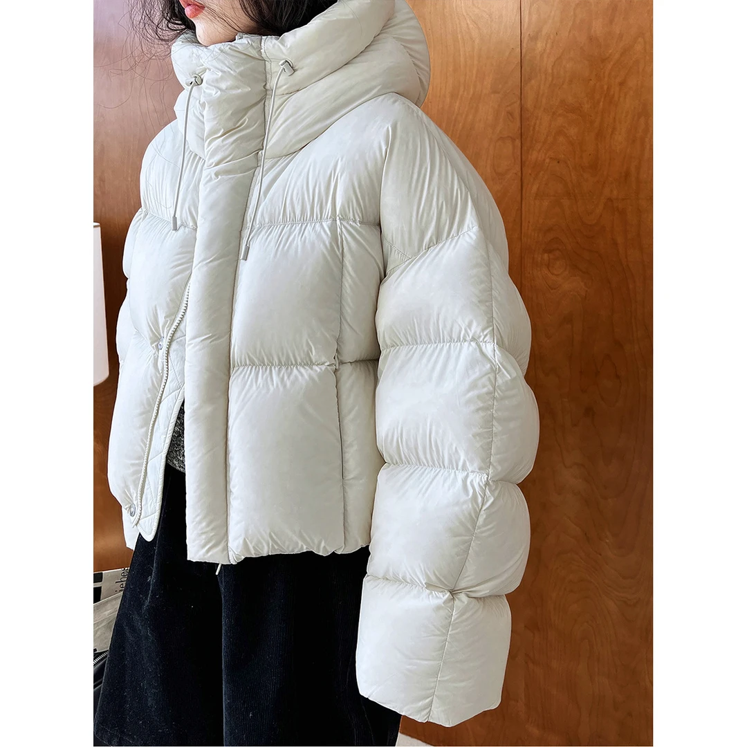 Y67品质款~鹿西 90白鸭绒短款连帽羽绒服女超轻超蓬松极简面包服