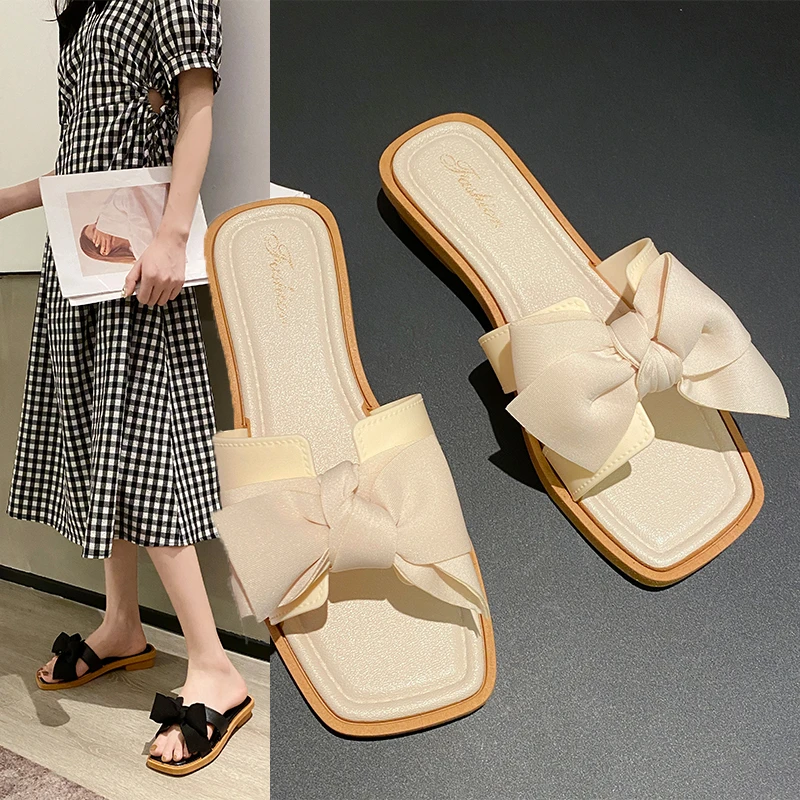 女鞋高跟蝴蝶结凉拖鞋女士外穿时尚女拖鞋网红ins潮流韩版跟鞋