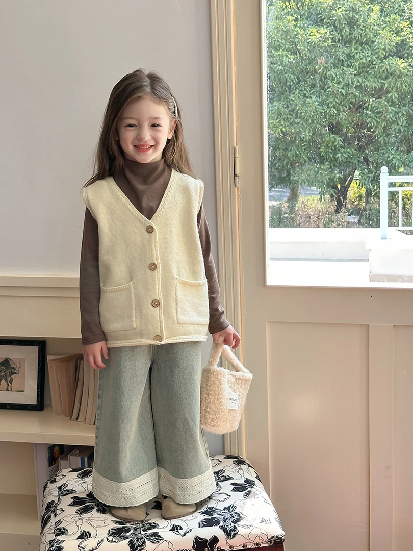 现货【原版】春季女童开衫马甲小个子穿搭针织春季马甲24Y161