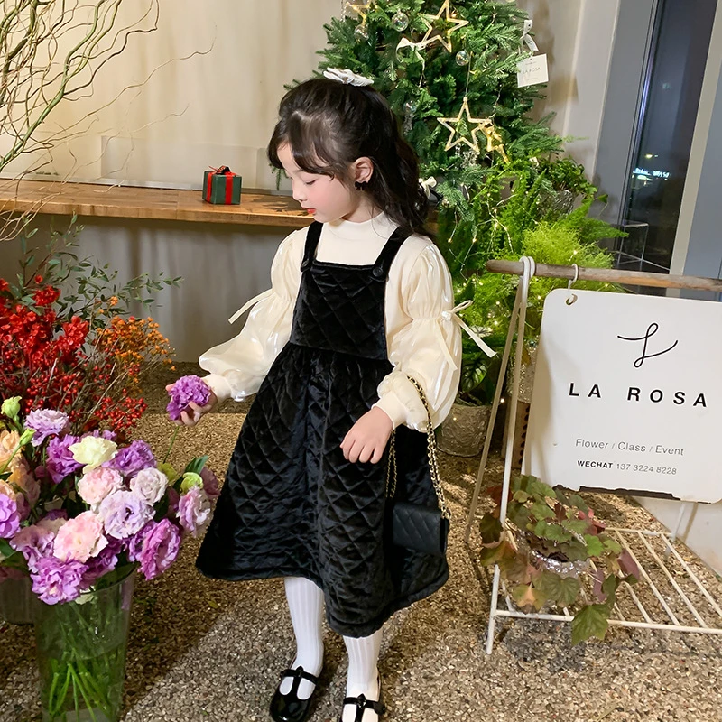 【清货】超厚实的女童黑色夹棉背带裙搭配毛衣即可不跑棉哦b021