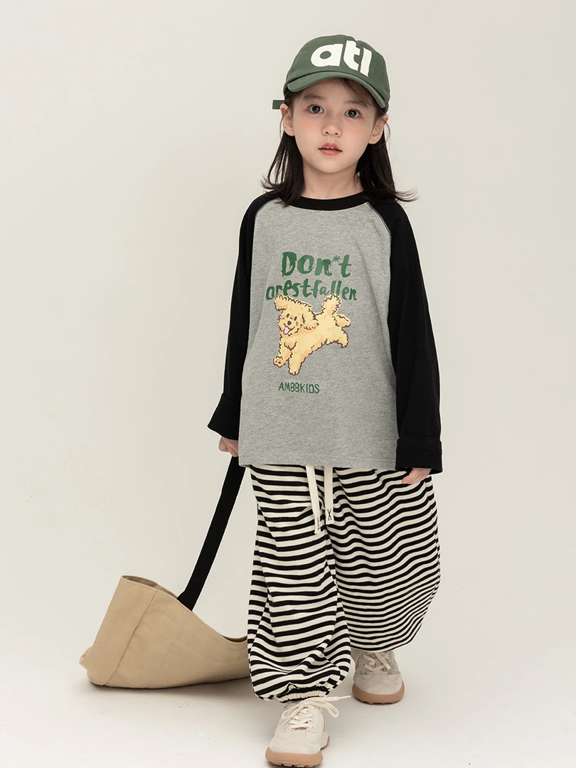 【纯棉福利断码】男女童卡通插肩上衣休闲长袖T恤 L013