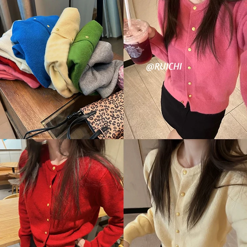 奶呼呼~树莓粉好甜2025春季新款韩系爆款针织开衫上衣女