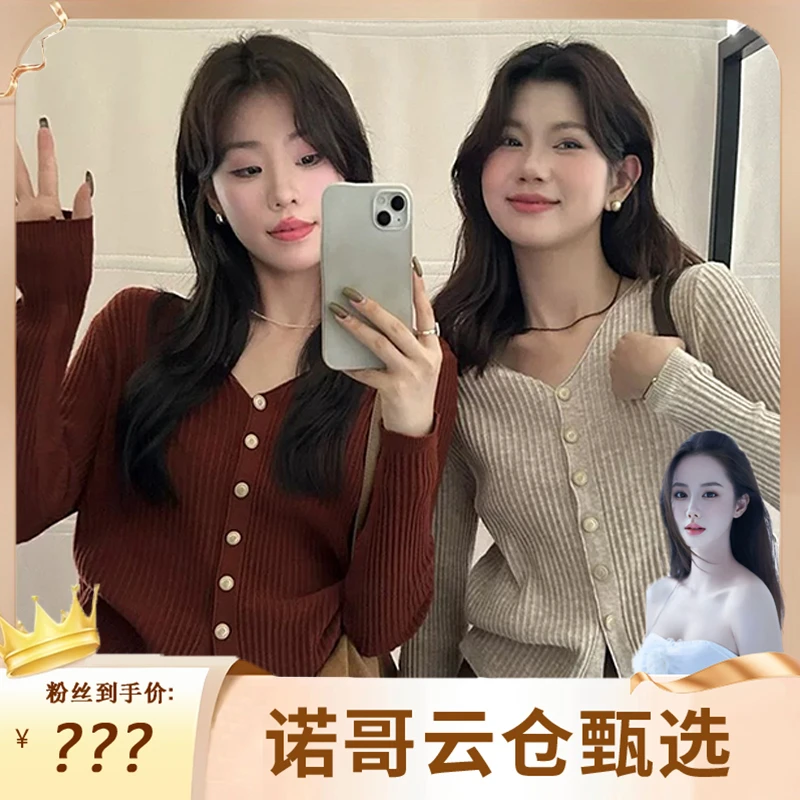 春季新款2025慵懒风V领宽松针织开衫百搭好看长袖上衣女