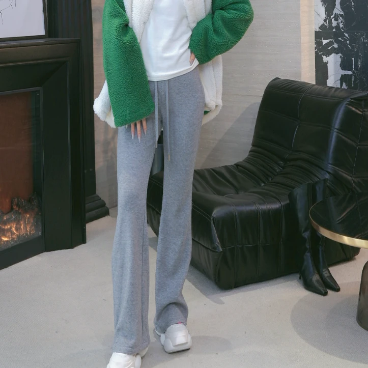 BY ITSELF女加绒冬厚款高腰垂感休闲抽绳加绒喇叭裤子321-99061