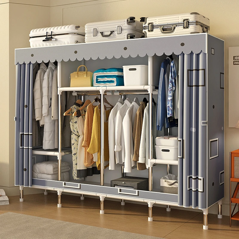 全金属加固布衣橱家用卧室装衣柜结实耐用小户型单人可拆卸型衣柜