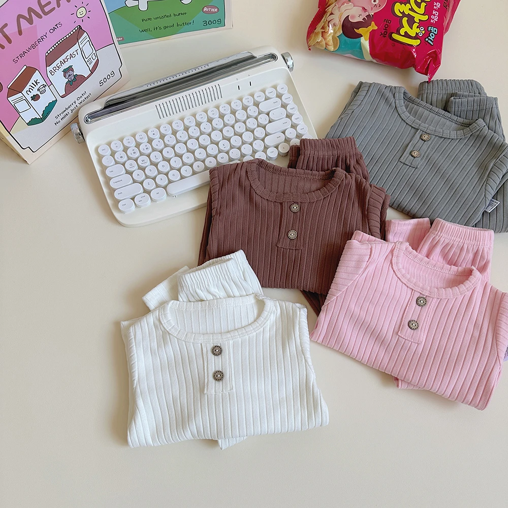 儿童睡衣男童秋衣秋裤韩版女童纯色保暖内衣宝宝春秋秋冬家居套装