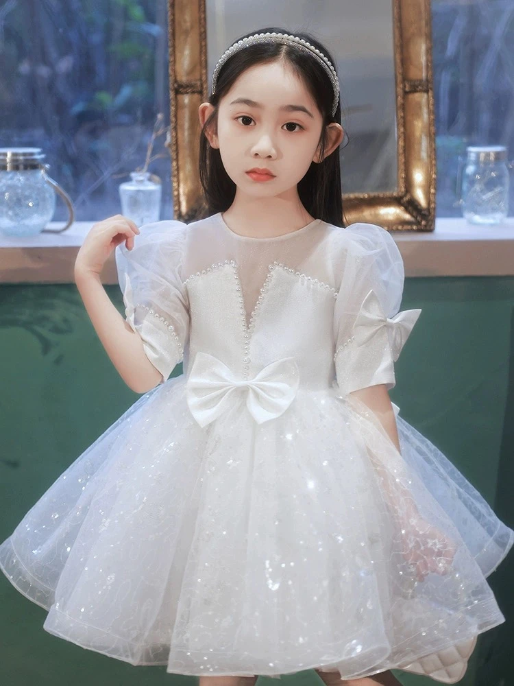 【春风梨花】（断码清仓）纯白色儿童礼服女童连衣裙生日洋气花童走秀