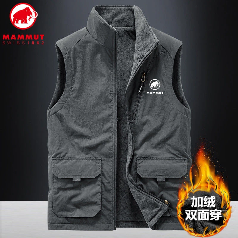 猛犸象双面穿马甲男2023秋冬季保暖加绒立领背心坎肩无袖马夹外套