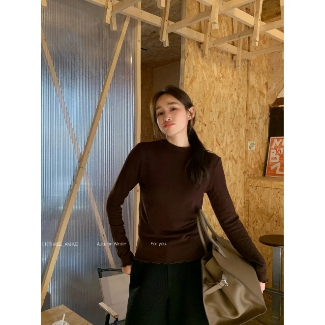J-15979# 【多色内搭王】韩系木耳边“加厚”双面绒立领打底衫