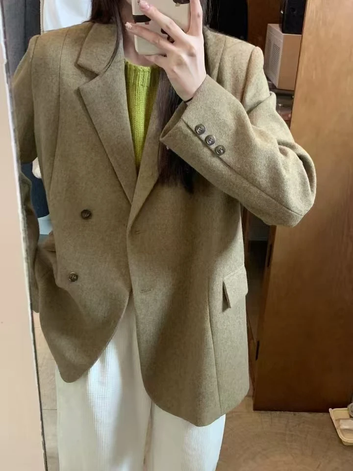 J-26670#通勤必备~韩系简约双排扣“咩咩”西装外套