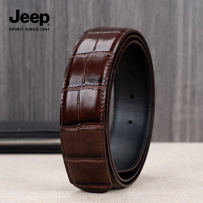 JEEP SPIRIT吉普男士皮带鳄鱼纹真皮不带头腰带平滑扣男士裤带条