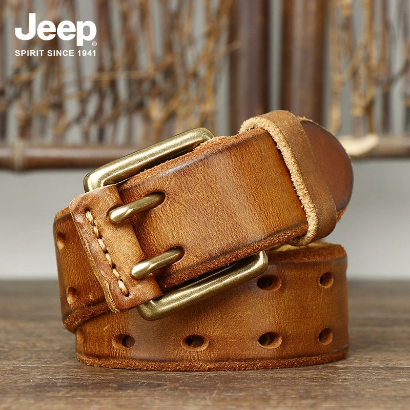 JEEP SPIRIT吉普正品新款皮带双针扣男士真皮头层牛皮气质解腰带