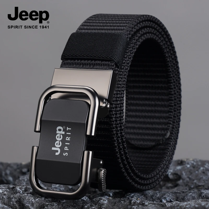 JEEP SPIRIT吉普中青年简约休闲帆布尼龙无牙扣牛仔裤腰皮带男士