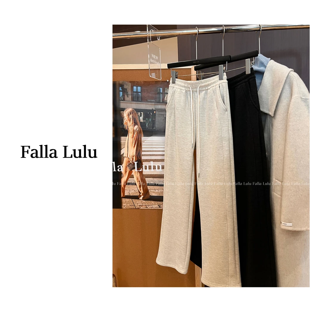 @英子家 加绒加厚糯米裤 垂感柔软保暖松紧腰阔腿休闲长裤  Y4789