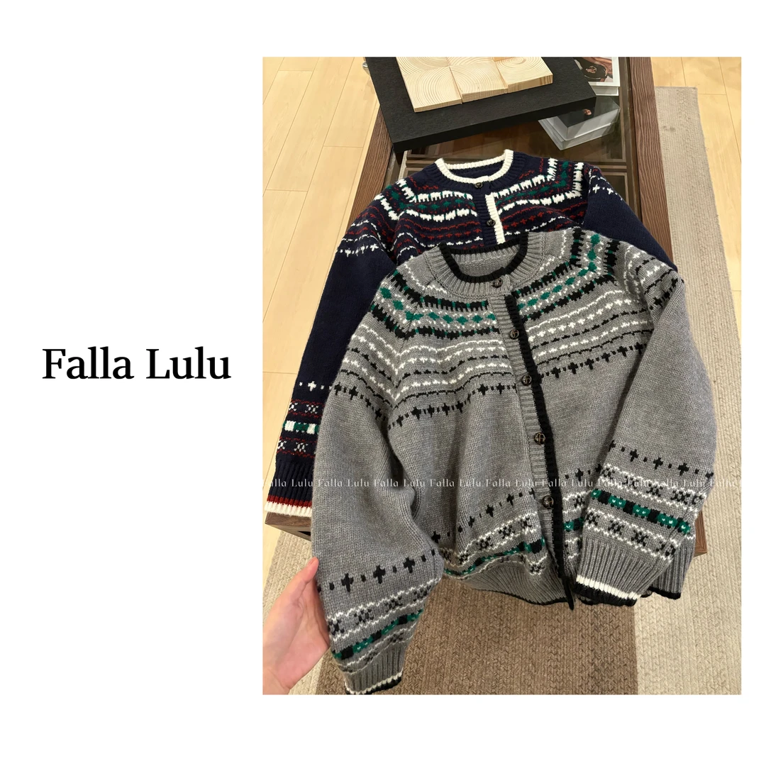 @英子家 费尔岛复古毛衣 软糯厚实保暖开衫外套C2369