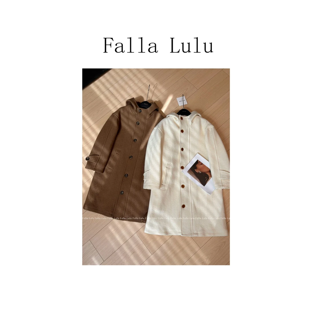 @英子家 奶huhu入冬' 温暖高克重H版型连帽大衣毛呢外套 D4239