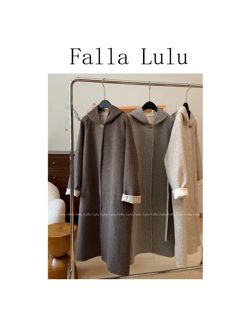 @英子家 高高货～加厚双面呢大衣连帽廓形气质显瘦毛呢外套  C2290