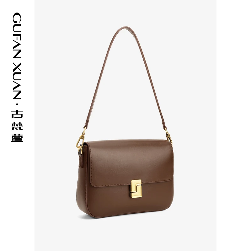 GUFANXUAN/古梵萱高级质感女牛皮豆腐包包包单肩斜挎腋下法棍包