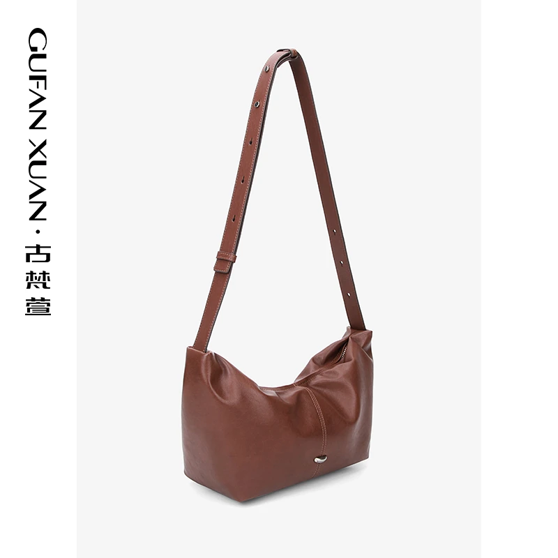 【古梵萱】真皮半月包女百搭时尚单肩包通勤潮流休闲韩版秋冬ins