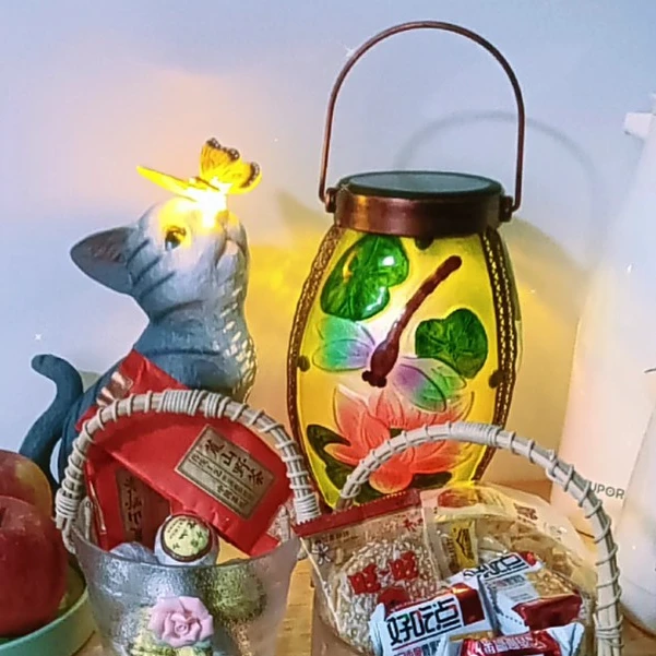 25热卖蜻蜓夜灯太阳能家居灯饰玻璃灯