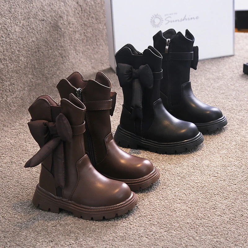 新品巴拉巴拉女童马丁靴2024冬季新款二棉靴子儿童女宝宝加绒保暖