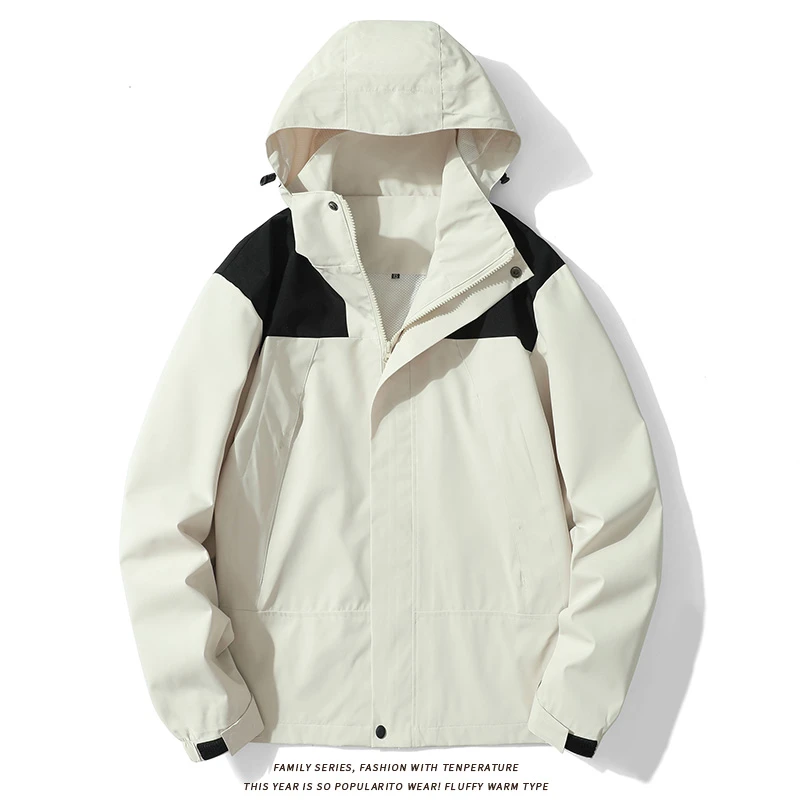 外套男女同款户外防风保暖冲锋夹克秋季拼色连帽宽松登山服