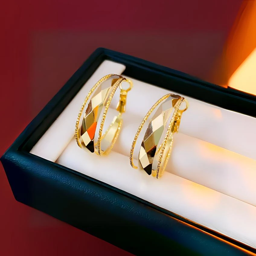 铜合金耳饰 大气菱镜耳圈金属高级感耳环小众百搭E0212