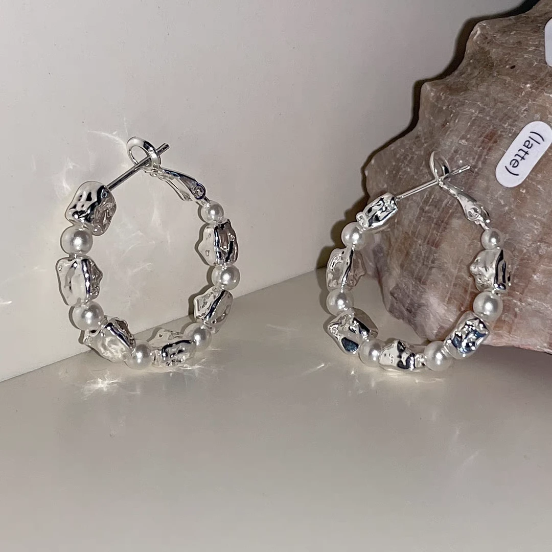 不规则珠珠法式气质感耳圈耳环小众百搭E0205