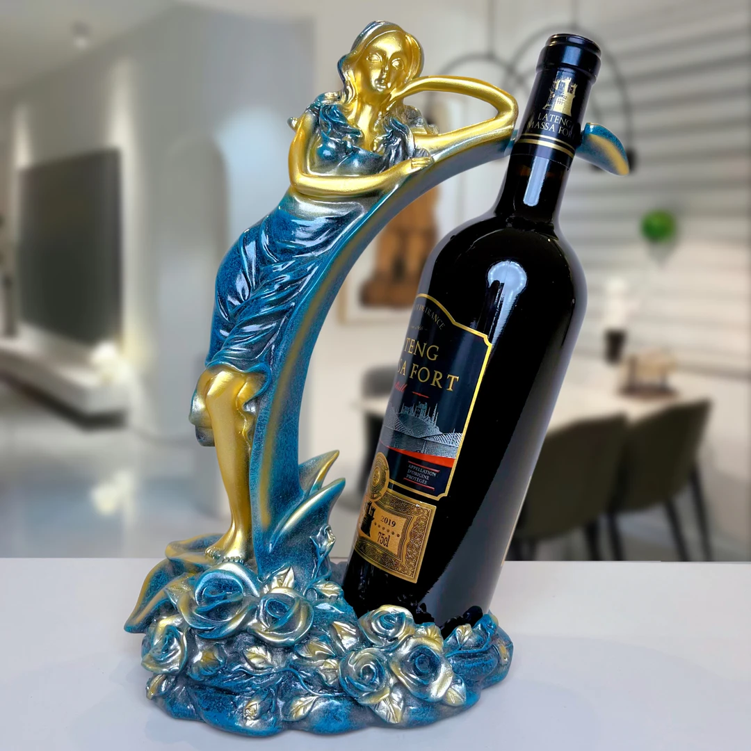 欧式花仙子红酒架工艺品摆件手工轻奢高档玄关酒柜电视背景墙送礼