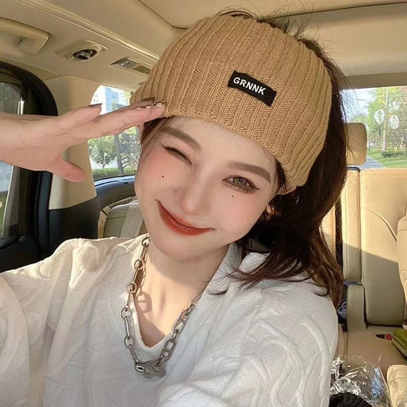 秋冬纯色毛线针织发带围脖发箍两用孕妇产妇头箍字母宽边休闲纯色