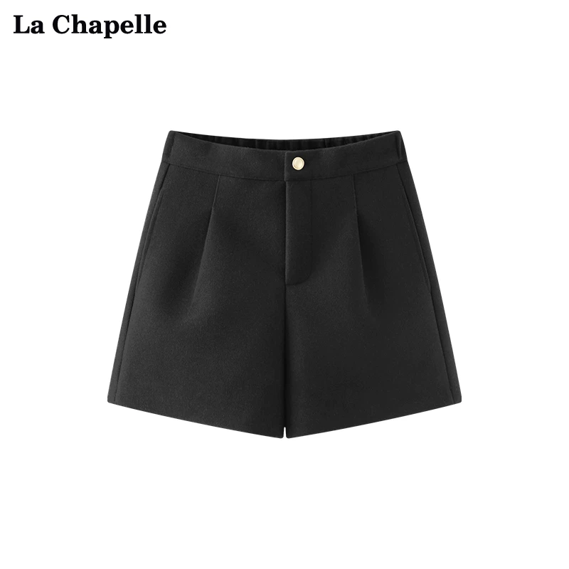 拉夏贝尔/LaChapelle时尚高腰加厚短裤女韩版休闲阔腿裤冬季新款