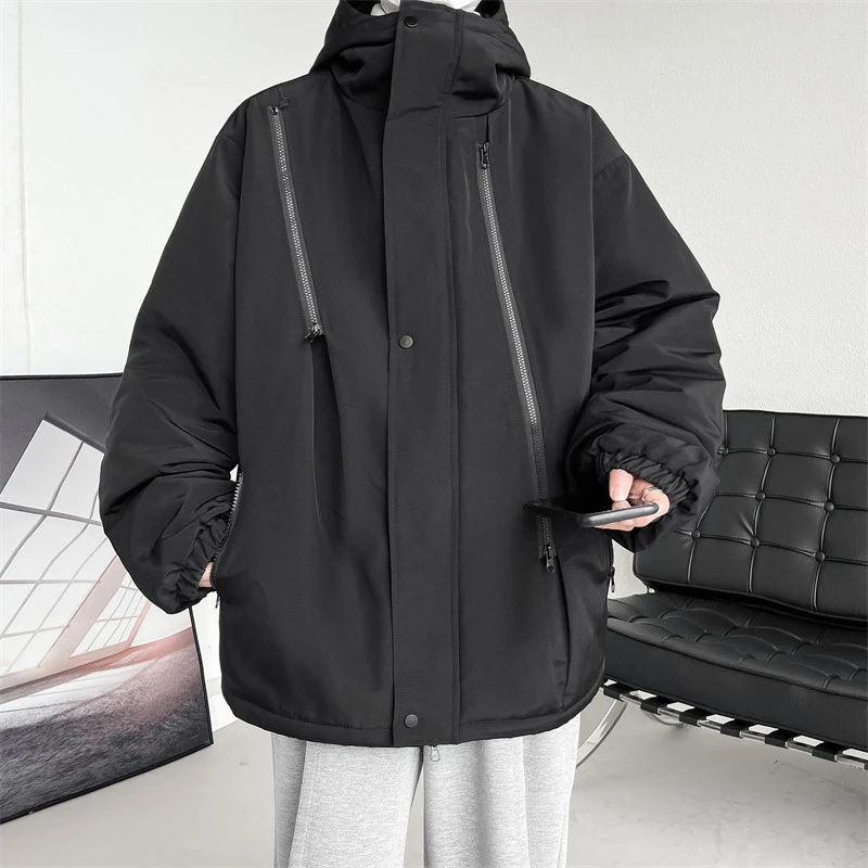 男防风防水冲锋衣棉服棉袄大码外套上衣连帽宽松潮流港风ins秋季