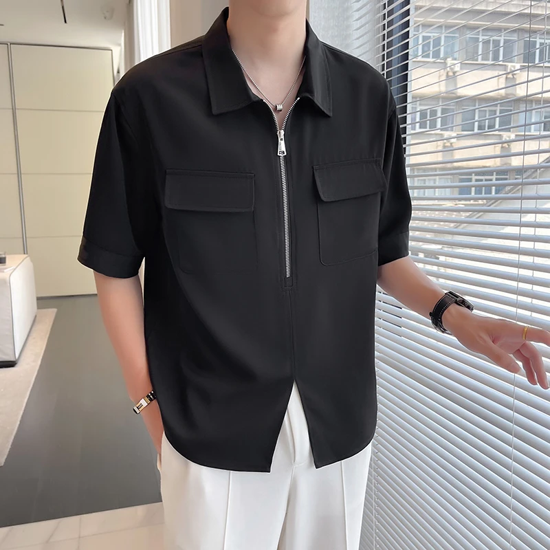 夏季男士短袖衬衫加肥加大码冰丝五分袖衬衣胖人衣服显瘦夏装潮流