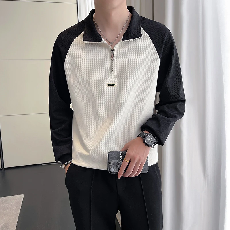 秋季男士卫衣韩版宽松春秋长袖拼接衣服时尚百搭翻领秋装上衣显瘦