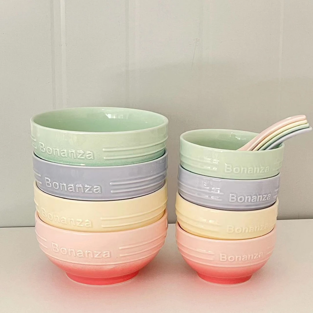 渐变色米饭碗面碗家用新款陶瓷饭碗早餐盘饭盘礼盒伴手礼4.5英寸